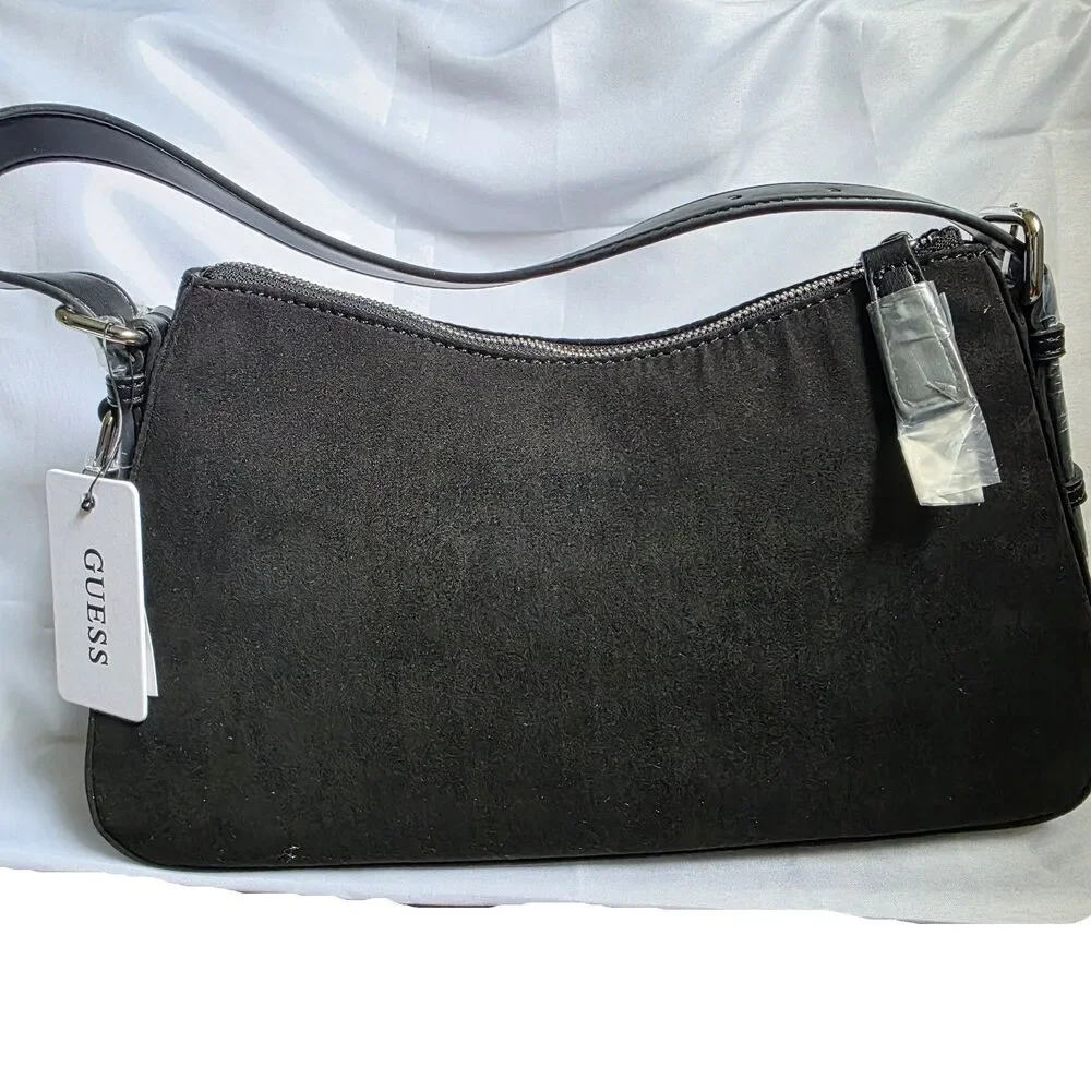 NWT GUESS Black Alisha suede Shoulder Handbag Minimalist Y2K - Picture 4 of 8